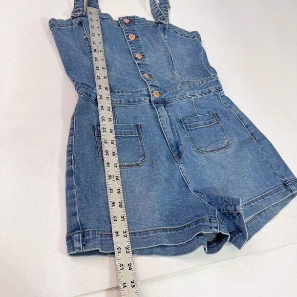 Guess Shorts Romper Women Medium y2k Mid Wash Blue Denim Button Front Sleeveless - Picture 3 of 16